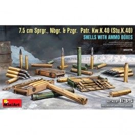 Shells Boxes con munición  7.5 cm Sprgr Nbgr Pzgr  Patr Kw. Shells Boxes  Escala: 1/35