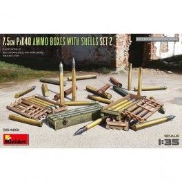 Munición 7.5cm PaK40 Ammo Boxes w/Shells Set 2 escala 1/35